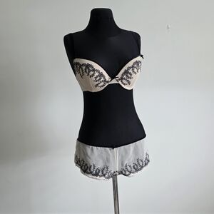 La Senza Embroidered Bra 32D & Flowy Shorts UK10 S